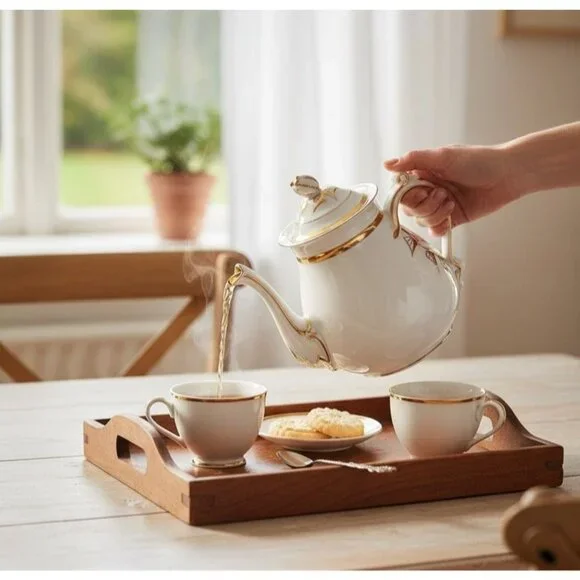 French H & C Haviland Limoges Teapot With Gold Accents